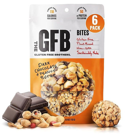 The Gluten Free Brothers Dark Chocolate Peanut Butter Bites - Gluten Free Protein Balls – Non GMO, Soy Free, Vegan – Snack Size Plant Based Protein Energy Balls, 4 oz (6 Count)