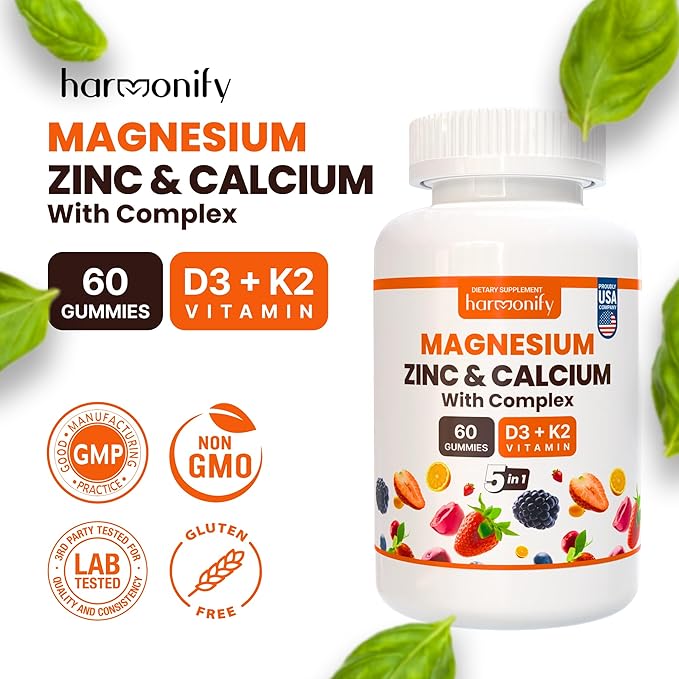 Magnesium Calcium Zinc with Vitamin D3 K2 Gummies, 30 Days