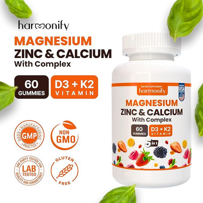 Magnesium Calcium Zinc with Vitamin D3 K2 Gummies, 30 Days