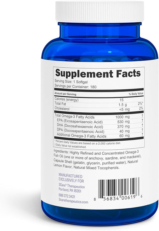 Norway Direkt Omega-3 Fish Oil 2,000mg Omega-3 per 2 softgel| 1060mg EPA, 740mg DHA (2 Soft-Gel (180 Softgels)