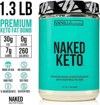 Naked Vanilla Keto - Premium Vanilla Keto Fat Bomb Powder - Nothing Artificial - Gluten-Free Keto Bomb Vanilla Mct Oil Powder with No Gmos - 1.3 Lb