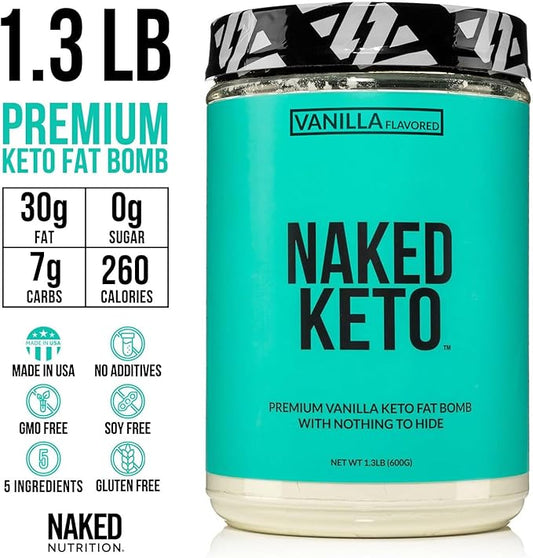 Naked Vanilla Keto - Premium Vanilla Keto Fat Bomb Powder - Nothing Artificial - Gluten-Free Keto Bomb Vanilla Mct Oil Powder with No Gmos - 1.3 Lb