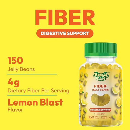 Fiber Jelly Bean Gummies for Adults, Fiber Supplement for Digestive Health, Vegetarian Fiber Gummy, 150 Jellybeans