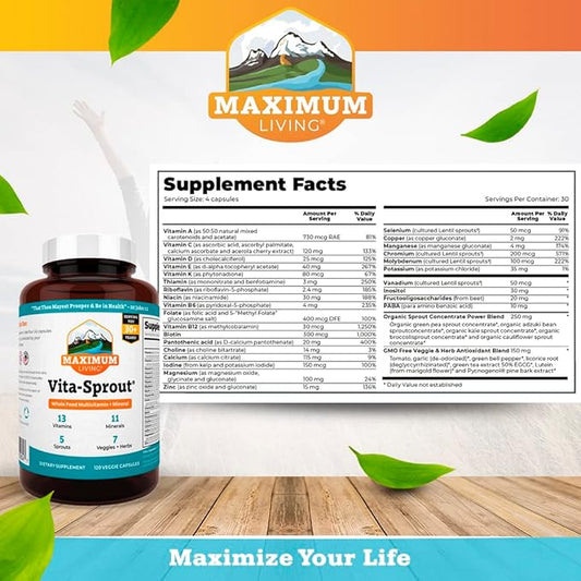 Vita-Sprout Whole-Food Multivitamin & Phytonutrient Blend 120 Capsules