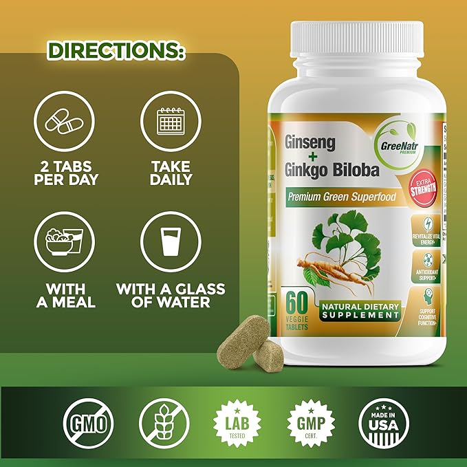 Panax Ginseng and Ginkgo Biloba. Traditional 60 Tablets (1 Bottle)