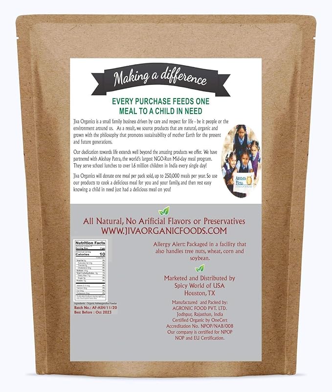 Jiva Organics Ashwagandha Root Powder 1.25 (20oz) -