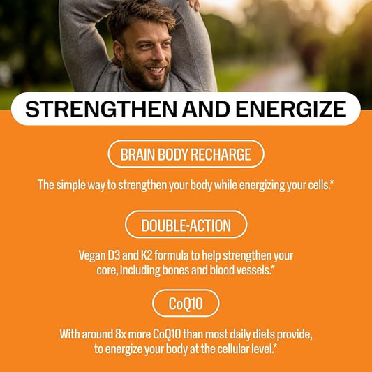 Vimergy Brain Body Recharge - Liquid Coq10 with Vitamin D3 & K2 (Coenzyme Q10 45mg, D3 1000IU, K2 180mcg) Co q 10 Supplement for Women, Men & Kids - Fights Fatigue – 55mL