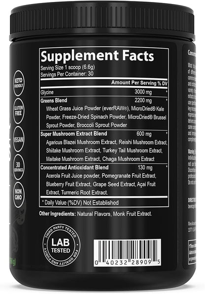 PEScience Greens & Superfoods Powder, Original, 30 Servings, Natural Chlorophyll with Turkey Tail Mushroom & Fruit Extracts Blend