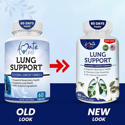 Lung Support Dietary Supplements Herbal Breathing 10 Active 60 Capsules