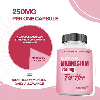 Magnesium Glycinate for Women, Elemental 250mg 90 Day