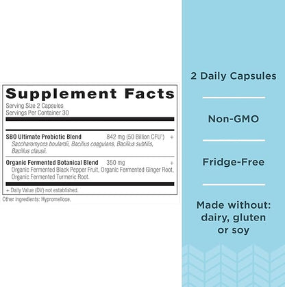 Ancient Nutrition Probiotics, SBO Probiotics Ultimate 50 Billion CFUs*/Serving, Digestive and Immune Support, Gluten Free, Ancient Superfoods Blend, Shrink-Wrapped 60 Capsules (2 Pack)