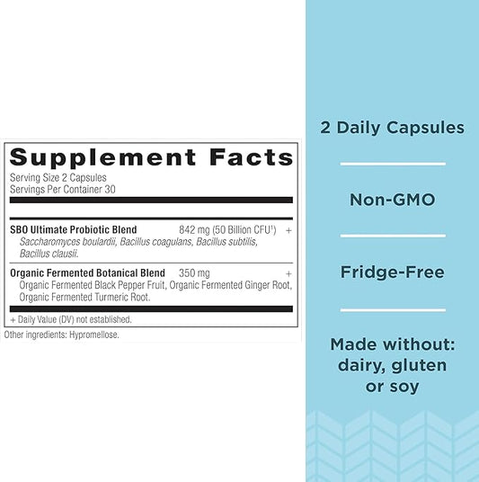 Ancient Nutrition Probiotics, SBO Probiotics Ultimate 50 Billion CFUs*/Serving, Digestive and Immune Support, Gluten Free, Ancient Superfoods Blend, Shrink-Wrapped 60 Capsules (2 Pack)