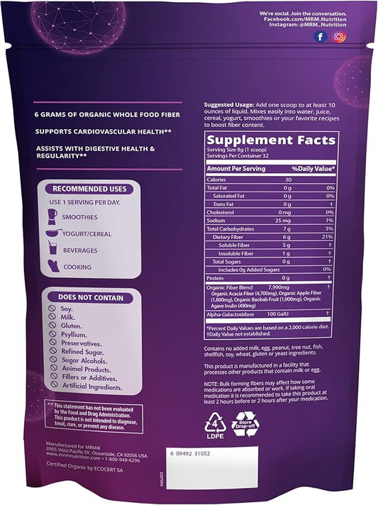 MRM Nutrition Whole Food Organic Fiber 6g fiber 32 servings