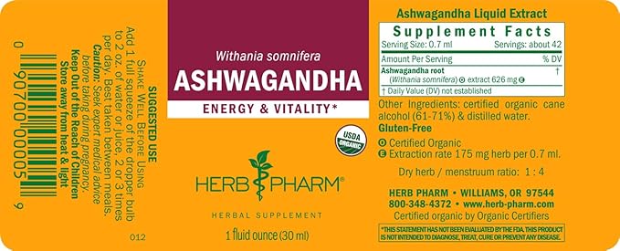 Herb Pharm Certified Organic Ashwagandha Extract 1 Ounce