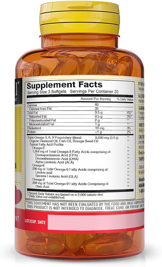 MASON NATURAL, Omega 3-6-9,Fish,Flx,Brg 60 Sgel 1