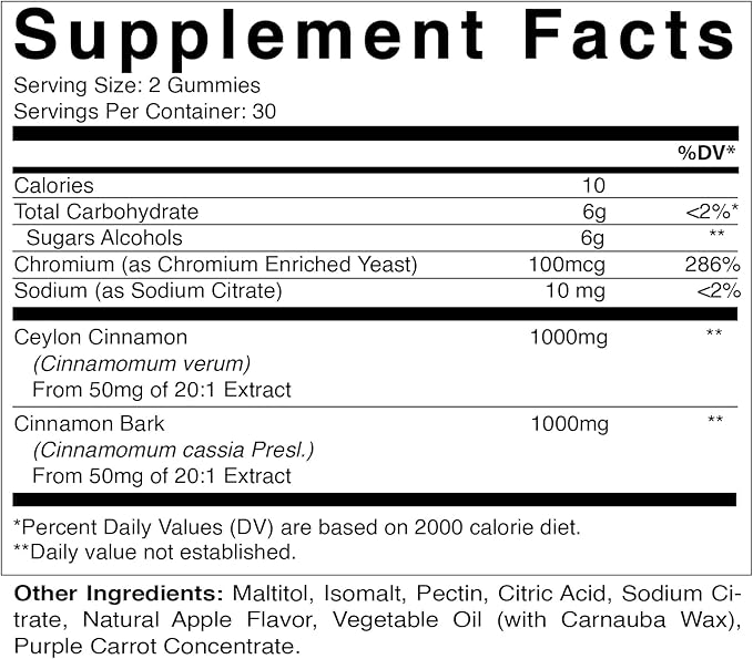 2 Pack - Vitamatic Sugar Free Chromium Gummies with Ceylon Cinnamon - 2000 mg per Serving - Non-GMO - Gluten Free - 60 Vegan Gummies