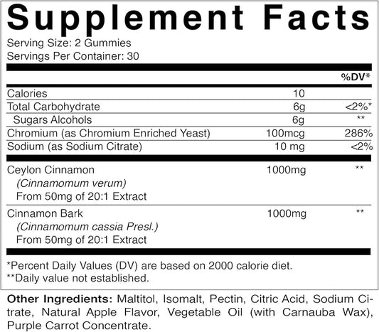 2 Pack - Vitamatic Sugar Free Chromium Gummies with Ceylon Cinnamon - 2000 mg per Serving - Non-GMO - Gluten Free - 60 Vegan Gummies