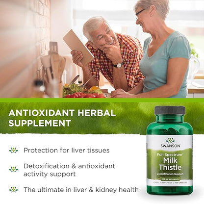 Swanson Milk Thistle-Herbal Liver Support Supplement-Natural Wellbeing-(100 Capsules, 500mg Each)