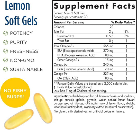 Nordic Naturals Complete Omega, Lemon Flavor 60 Soft 565 mg Omega-3 - 30 Servings