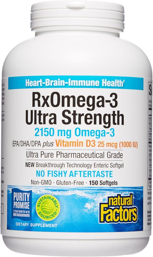 Natural Factors, Ultra Strength RxOmega-3 Fish D3, High 2,150 mg Omega-3 Per 150 Count 1)