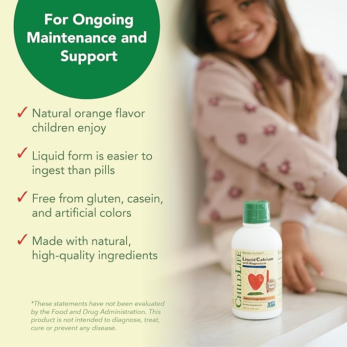 ChildLife Essentials Liquid Calcium Magnesium Supplement - Supports Healthy Bone Growth for Children, Contains Calcium, Magnesium, Zinc, & Vitamin D3, All-Natural, Gluten Free & Non-GMO - Natural Orange Flavor, 16 Ounce Bottle