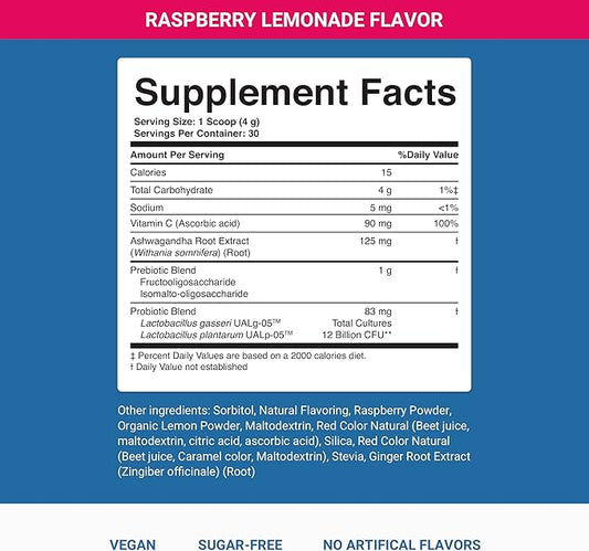 ACTIVATEDYOU Nighttime Complete Daily Wellness Drink- Smooth Digestion, Gut Health, Calmness w/Prebiotics, Probiotics, 12 Billion CFU & Ashwagandha for Sleep Support, 30 Servings (Raspberry Lemonade)