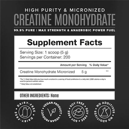 BIRDMAN Micronized Creatine Monohydrate Powder, Muscle Recovery, Caffeine Free, Creatine Pre Workout, Vegan, Post Workout, Gluten Free, Sugar Free | 200 Servings (5 Grams Each) | 2.2lb.