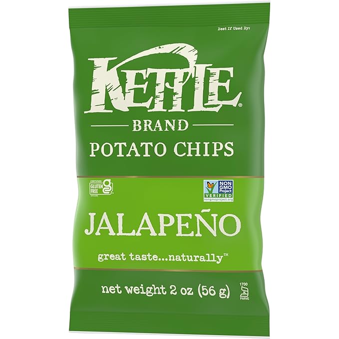 Kettle Brand Potato Chips, Jalapeno Kettle Chips, Snack Bag, 2 Oz (Pack of 6)