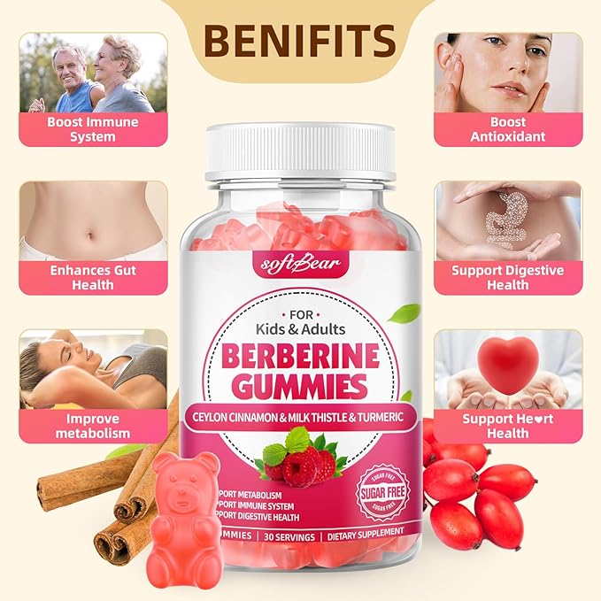 softber Berberine Gummies, Organic Berberine 1500mg 120 Count