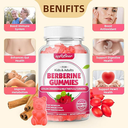 softber Berberine Gummies, Organic Berberine 1500mg 120 Count