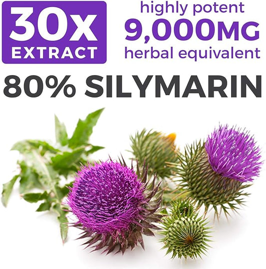 USDA Organic Milk Thistle Capsules 80% Silymarin 300mg of 30:1 Milk 9,000mg - 60 Day