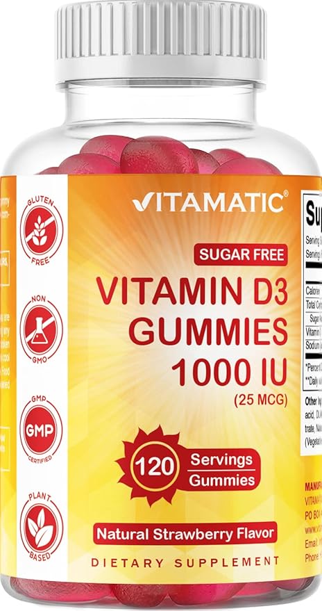 Vitamatic Sugar Free Vitamin D3-120 Pectin 120 Servings (1000 IU)