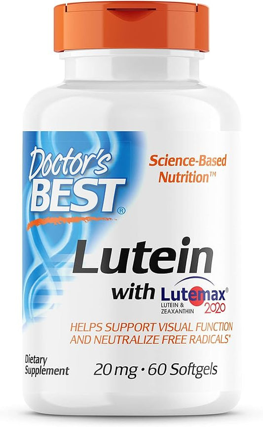 Doctor's Best Lutein featuring Lutemax, Non-GMO, 20 mg, 60 Softgels