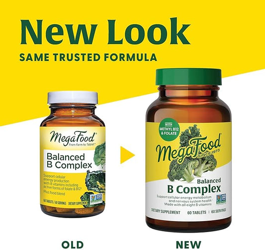 MegaFood Balanced B Complex 8 B B6, Vitamin B12, Folate, 90 Tabs