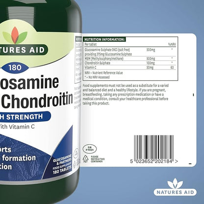 Nature's Aid Glucosamine 500mg, MSM 500mg 100mg 180 180 Tablets