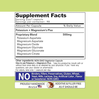 Our Daily Vites Potassium Magnesium Supplement 500mg - Powerful Magnesium Potassium Supplement with 5 Forms of Magnesium for Muscle Recovery, Leg Cramps, Gluten-Free Non-GMO - 90 Caps
