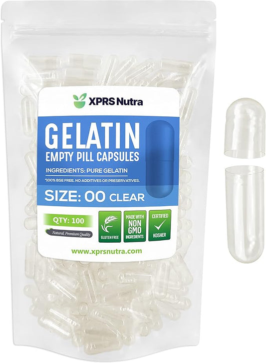 XPRS Nutra Size 00 Empty Capsules - 100 Count Empty Gelatin Capsules - Empty Pill Capsules - DIY Capsule Filling - Fillable Pill Capsules Empty Gel Caps