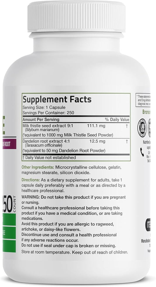 Bronson Milk Thistle Silymarin Marianum & 250 Capsules