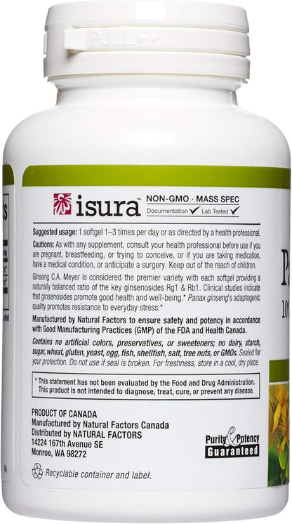 HerbalFactors by Natural Factors, Panax Ginseng, 60 softgels (60 servings)