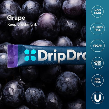 DripDrop Hydration - Grape - Electrolyte Drink Mix Single Serve Powder Packets | Non-GMO, Gluten Free, Vegan | 32 Sticks