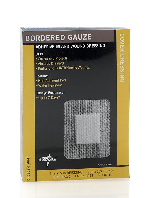 Medline Bordered Gauze, 4" x 5" 15 Count
