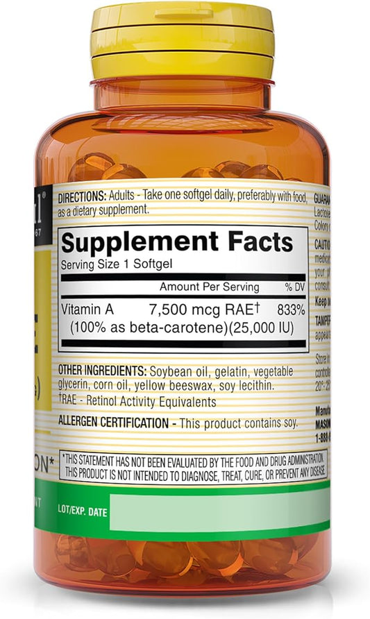 MASON NATURAL Vitamin A Beta Carotene 25,000 IU 100 Softgels 3)