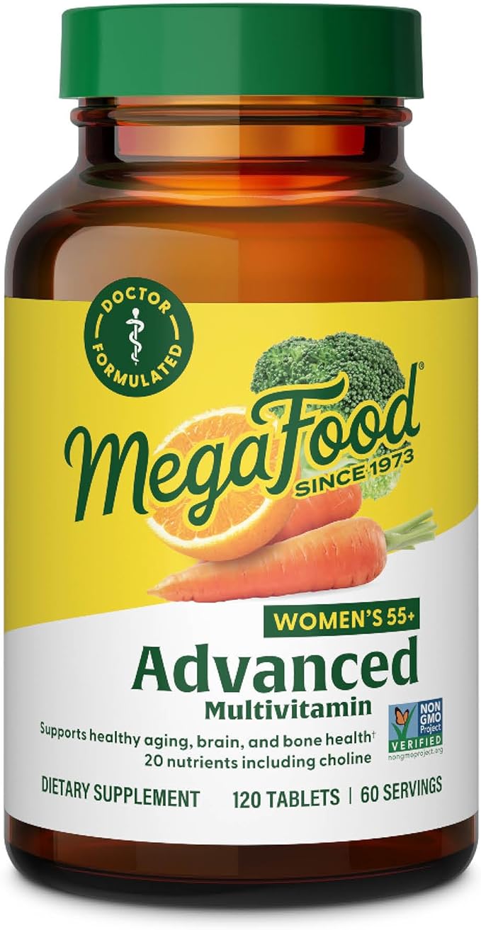 MegaFood Women's 55+ Advanced Multivitamin for Women D3, Vitamin B12, Biotin 120 Tabs (60 Servings)
