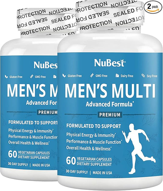 38-in-1 Capsules Asian Ginseng, Ashwagandha, Turmeric, Tongkat Ali, Saw Palmetto, Vitamins, Minerals, Herbals Supplement for Men by Men's Multi 18+ - Bones, Muscle Strength, Immune Support - Pack 2