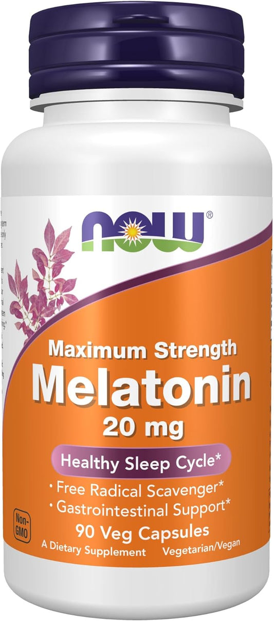 NOW Supplements, Maximum Strength Melatonin 20 90 Veg