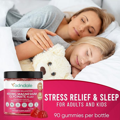 180 CT Calm Magnesium Glycinate Gummies 400 mg/Serv - with Ashwagandha, Magnesium Malate & Taurate - Sugar Free Chews for Adults & Kids Relaxation, Stress Relief, Night Rest, Muscle & Cardio Support