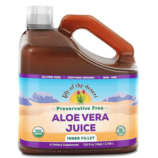 Lily of the Desert Aloe Vera Juice - Organic, Preservative-Free Inner Fillet Aloe Vera Drink with Natural Digestive Enzymes for Gut Health, Stomach Relief, Wellness, Glowing Skin, 128 Fl Oz