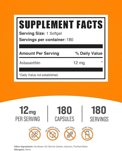 BulkSupplements.com Astaxanthin 12mg 180 Softgels 1 Astaxanthin (180 Softgels)