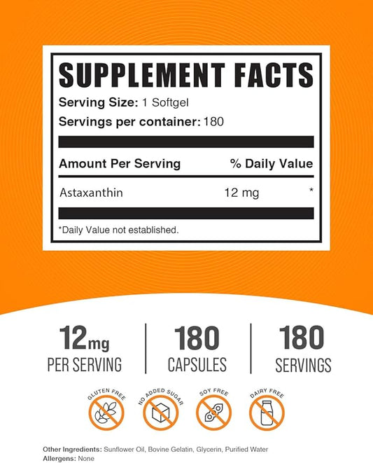 BulkSupplements.com Astaxanthin 12mg 180 Softgels 1 Astaxanthin (180 Softgels)