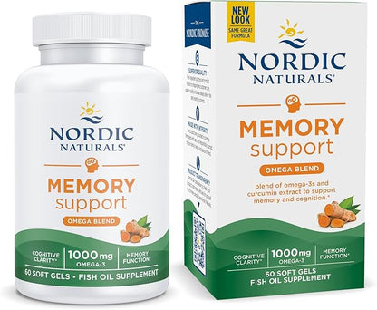Nordic Naturals Omega Memory with Curcumin, Lemon - 60 Soft Gels - 1000 mg Omega-3 + 400 mg Optimized Curcumin - Memory, Cognition - Contains Phosphatidylcholine & Huperzine A - Non-GMO - 30 Servings